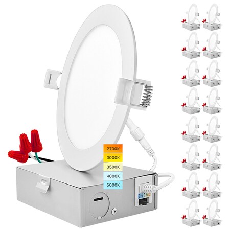 Luxrite 5 Inch Ultra Thin LED Recessed Downlights 5CCT 2700K-5000K 12W 1000LM Dimmable IC Rated, 16PK LR23749-16PK